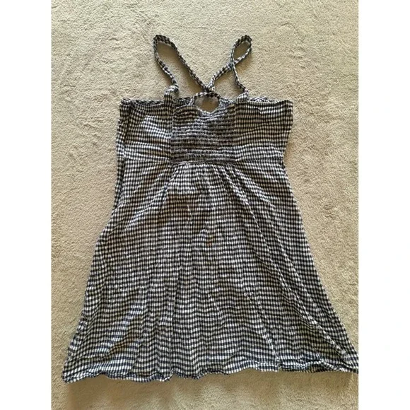 Urban Outfitters Black White Gingham Cotton Tie Front Mini Dress Smocked Back M - Picture 4 of 8
